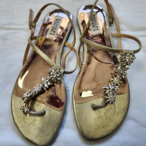 Badgley Mischka Gold Jeweled Tate Crystal Thong Slingback Flat Sandal Size 8